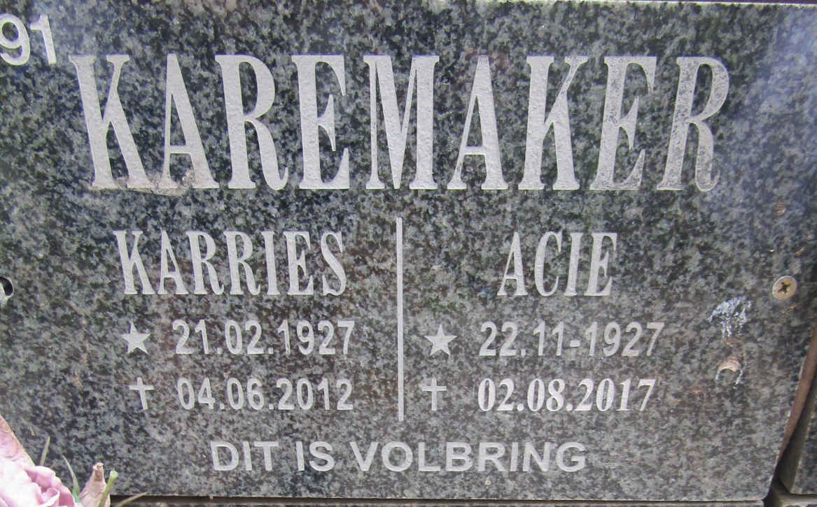 KAREMAKER Karries 1927-2012 & Acie 1927-2017
