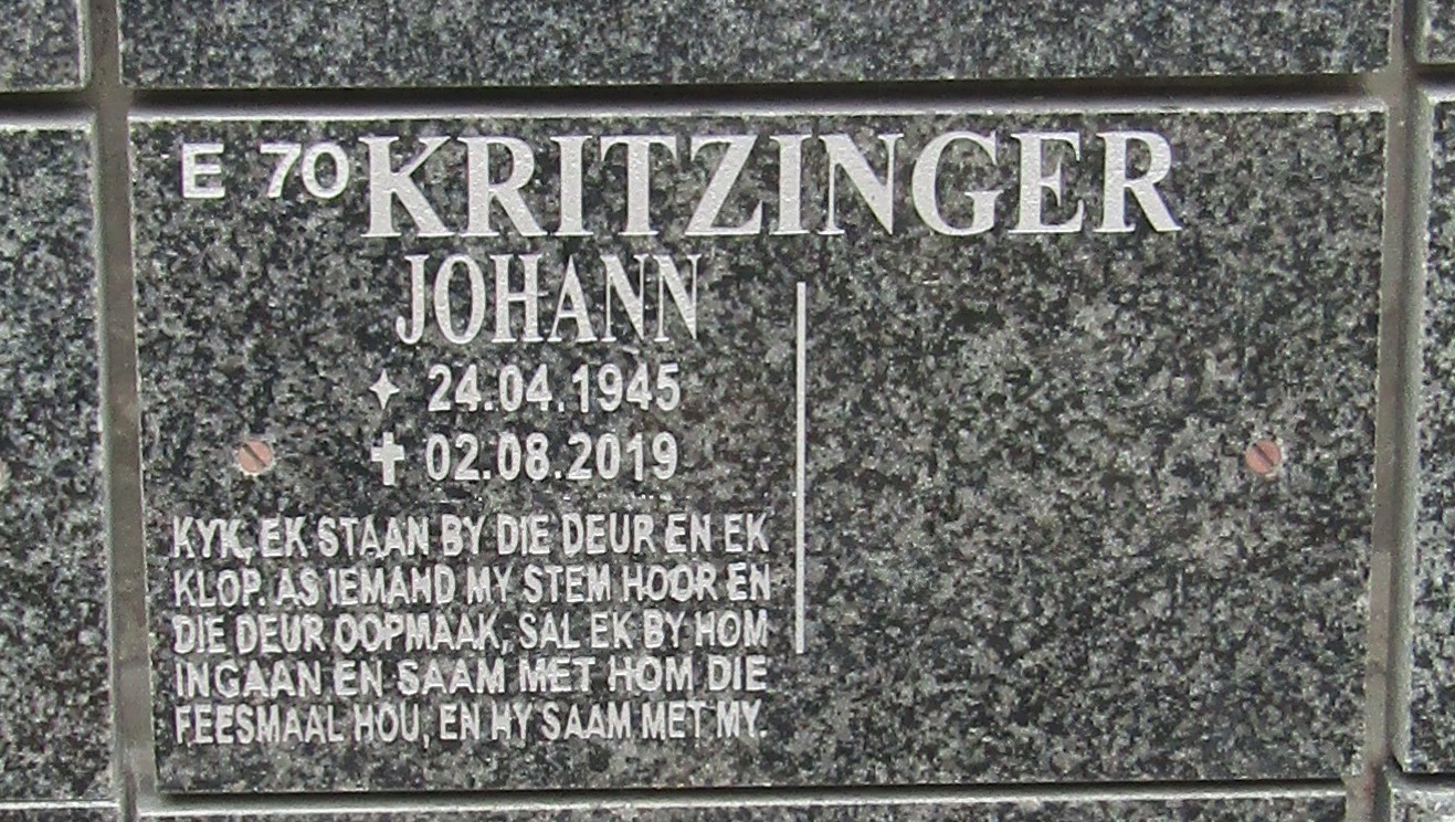 KRITZINGER Johann 1945-2019