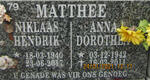 MATTHEE Niklaas Hendrik 1940-2017 & Anna Dorothea 1942-2011