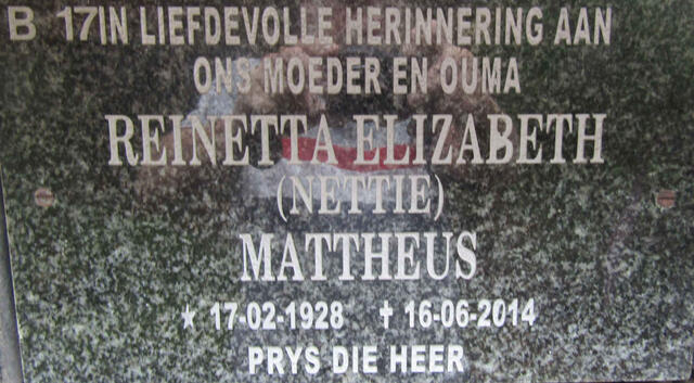 MATTHEUS Reinetta Elizabeth 1928-2014