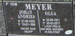 MEYER Johan Andries 1930-1989 & Olga 1931-2017