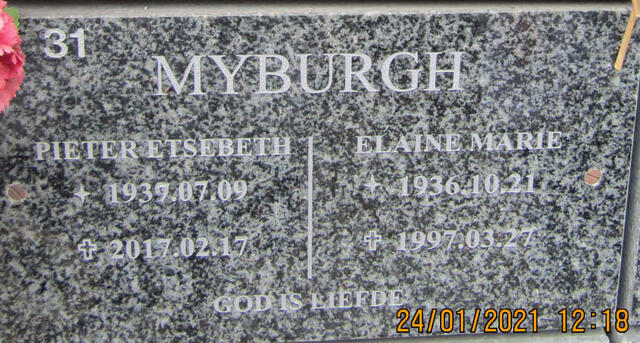 MYBURGH Pieter Etsebeth 1937-2017 & Elaine Marie 1936-1997