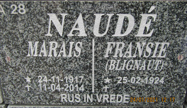 NAUDE Marais 1917-2014 & Fransie BLIGNAUT 1924-