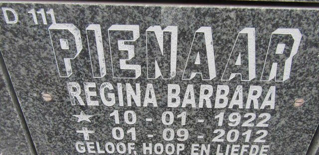 PIENAAR Regina Barbara 1922-2012