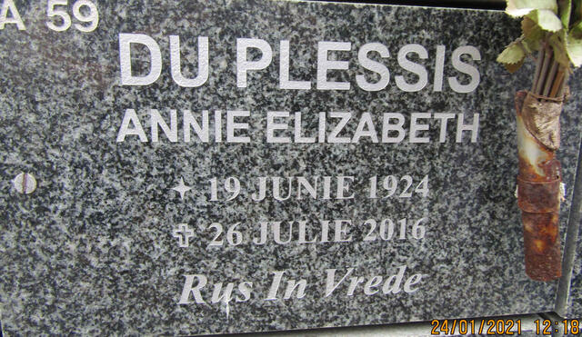 PLESSIS Annie Elizabeth, du 1924-2016