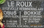 ROUX Jacobus Eliza, le 1948-2013 & Anna Georgina DU PISANI 1946-