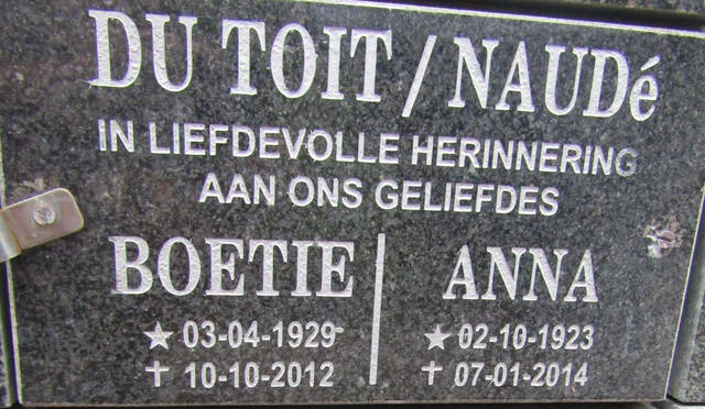 TOIT Boetie, du 1929-2012 & Anna NAUDE 1923-2014