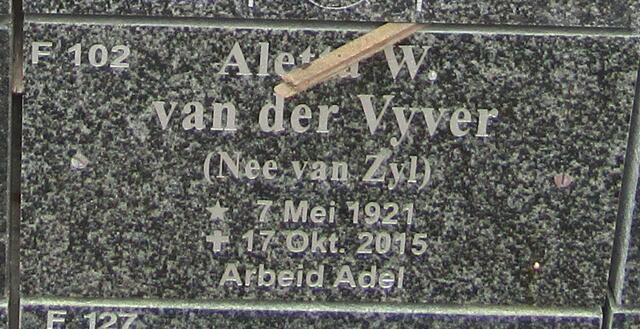 VYVER Aletta W., van der nee VAN ZYL 1921-2015