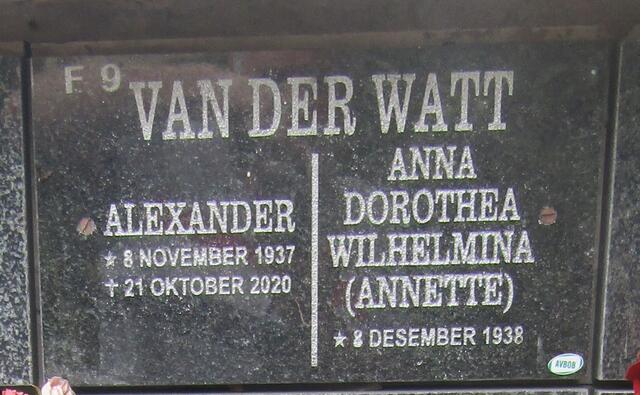 WATT Alexander, van der 1937-2020 & Anna Dorothea Wilhelmina 1938-
