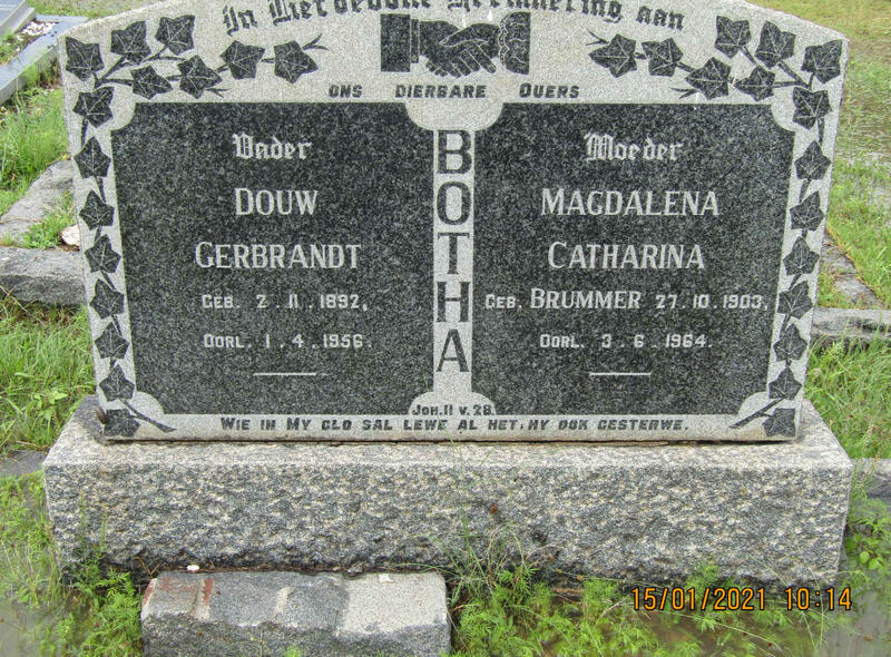 BOTHA Douw Gerbrandt 1892-1956 & Magdalena Catharina BRUMMER 1903 - 1964