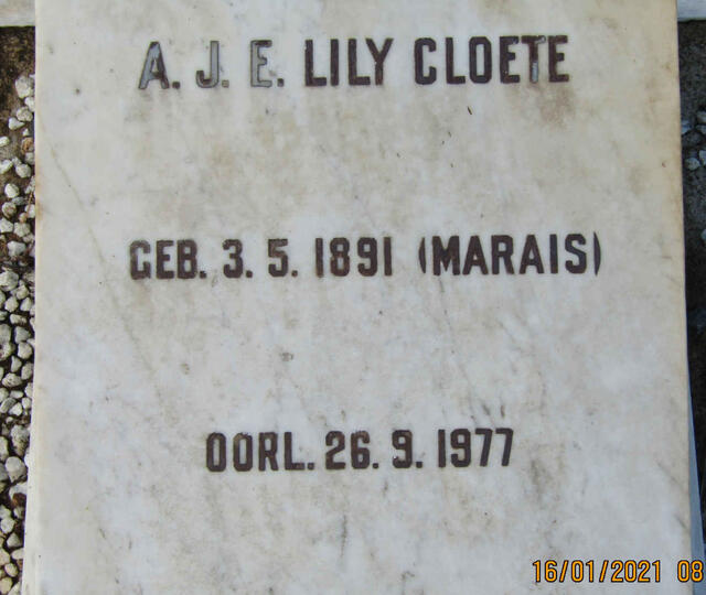 CLOETE A.J.E. nee MARAIS 1891-1977