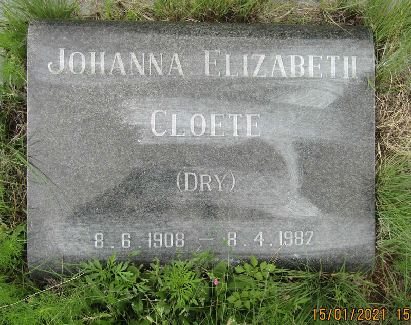 CLOETE Johanna Elizabeth nee DRY 1908-1982