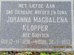KLOPPER Johanna Magdalena nee BOOYSEN 1890-1953