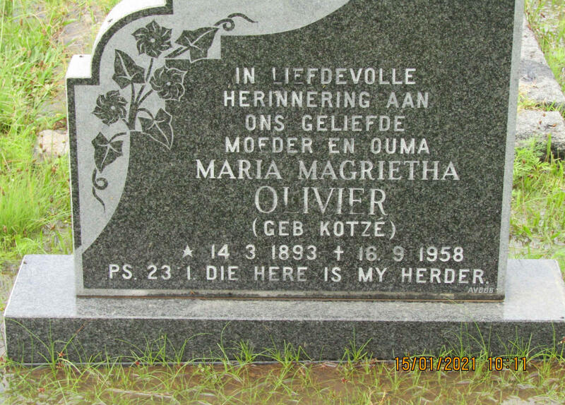 OLIVIER Maria Magrietha nee KOTZE 1893-1958