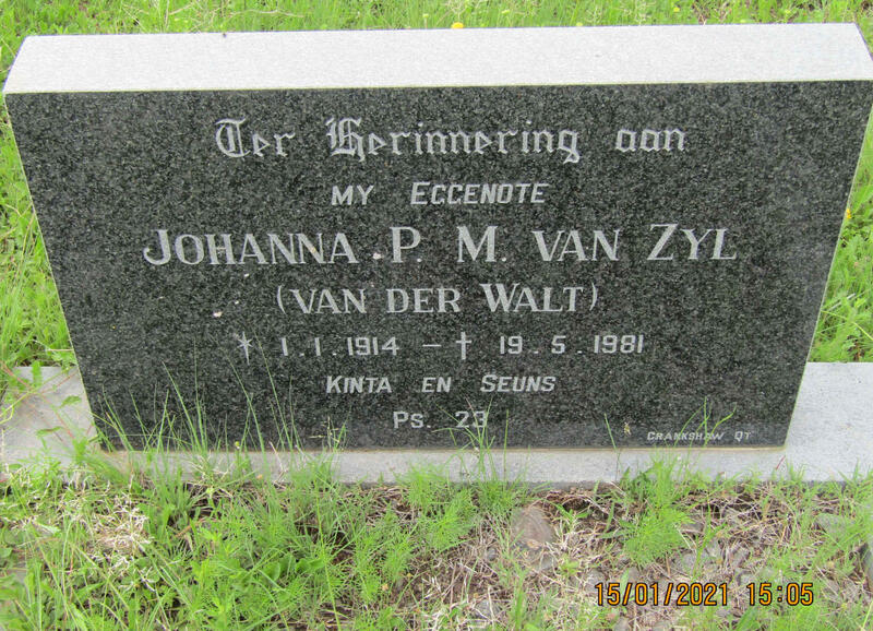 ZYL Johanna P.M., van nee VAN DER WALT 1914-1981