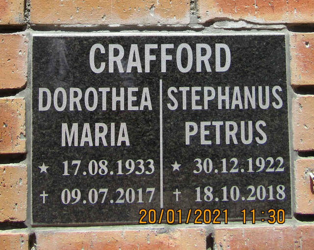 CRAFFORD Stephanus Petrus 1922-2018 & Dorothea Maria 1933-2017