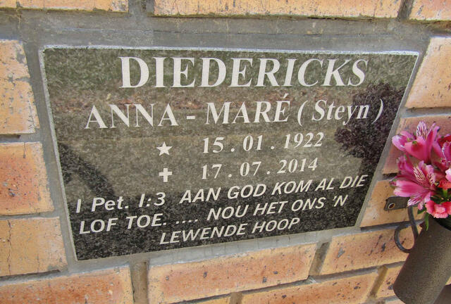 DIEDERICKS Anna-Mare nee STEYN 1922-2014