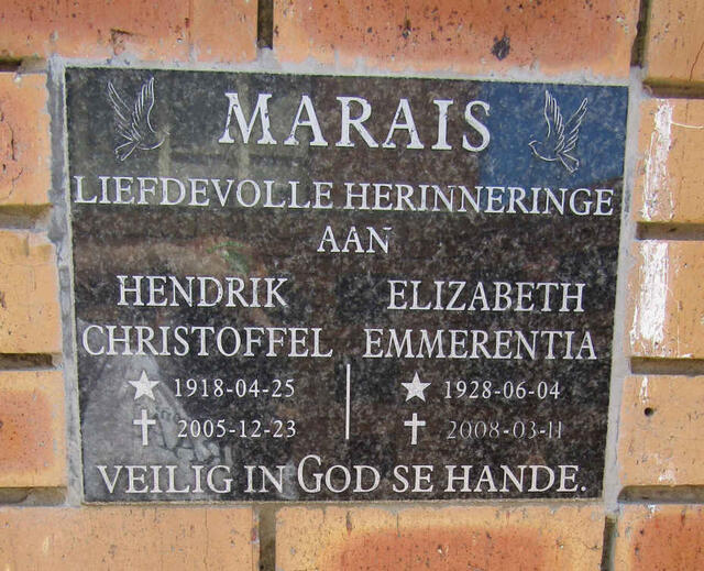 MARAIS Hendrik Christoffel 1918-2005 & Elizabeth Emmerentia 1928-2008