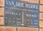 MERWE Petrus J., van der 1923-2005 & Miemie 1923-2007
