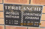 TERBLANCHE Jacobus Mathiam 1928-2009 & Lorinthea Johanna 1930-2010