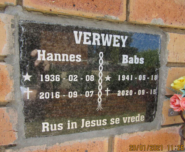 VERWEY Hannes 1936-2016 & Babs 1941-2020