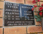 VYVER Johannes Francois, van der 1919-2006 & Lilian Lorina ROSSOUW 1948-2008