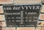 VYVER Saayman, van der 1936-2019 & Louise 1936-2020