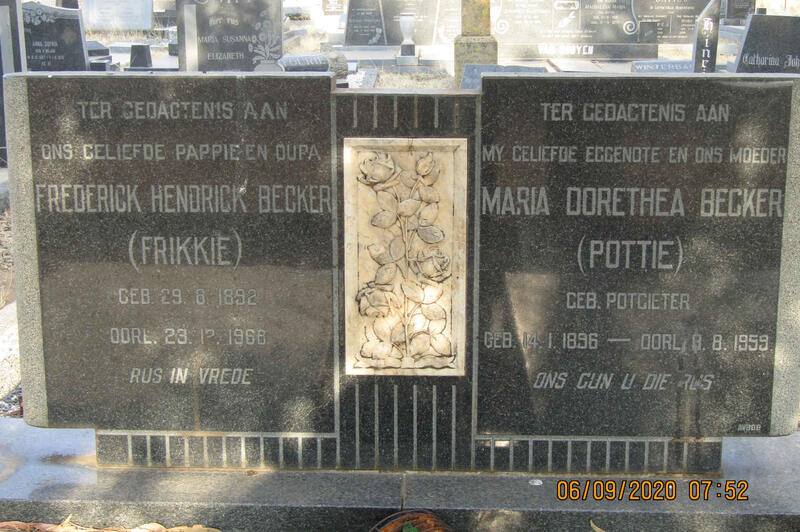 BECKER Frederick Hendrick 1892-1968 & Maria Dorethea POTGIETER 1896-1959