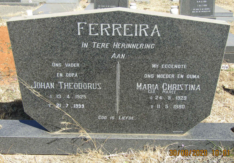 FERREIRA Johan Theodorus 1925-1999 & Maria Christina MAREE 1929-1980