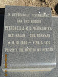 VERMOOTEN Petronella M.B. voorheen MALAN nee BORNMAN 1886-1976