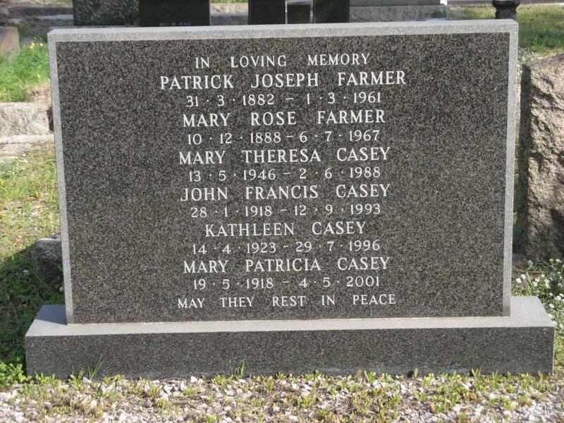 FARMER Patrick Joseph 1882-1961 :: FARMER Mary Rose 1888-1967 :: CASEY Mary Patricia 1918-2001