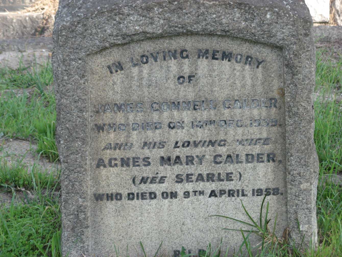 CALDER James Connell -1939 & Agnes Mary SEARLE -1958