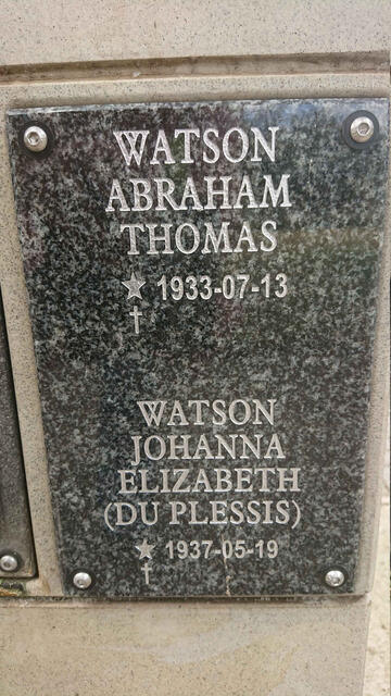 WATSON Abraham Thomas 1933- & Johanna Elizabeth DU PLESSIS 1937-