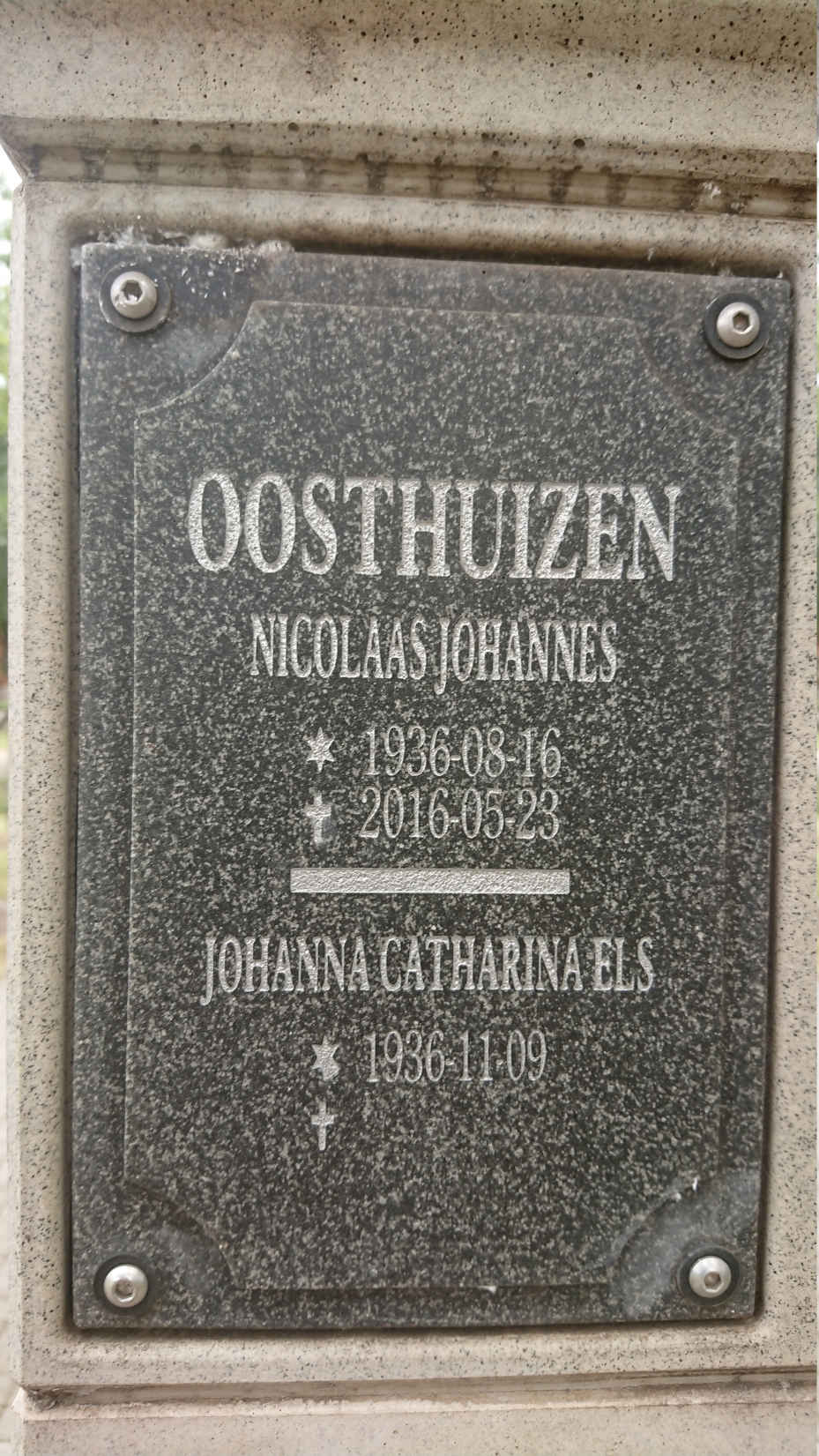 OOSTHUIZEN Nicolaas Johannes 1936-2016 & Johanna Catharina Els 1936-