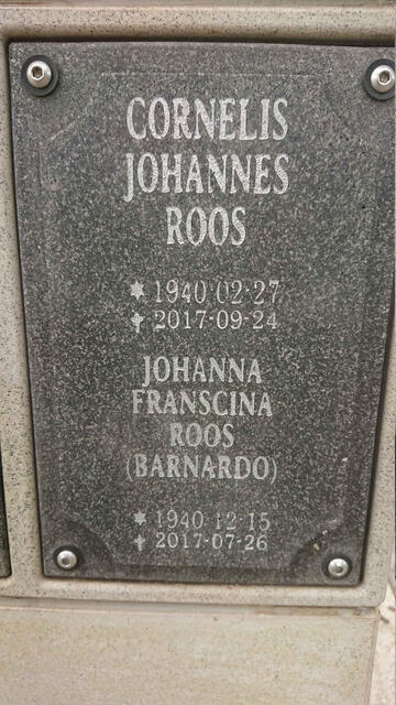 ROOS Cornelis Johannes 1940-2017 & Johanna Franscina BARNARDO 1940-2017