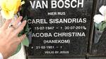 BOSCH Carel Sisandrias, van 1947-2019 & Jacoba Christina HANEKOM 1951-