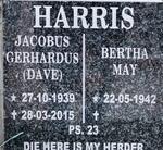 HARRIS Jacobus Gerhardus 1939-2015 & Bertha May 1942-