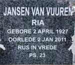 VUUREN Ria, Jansen van 1927-2011