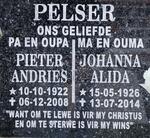 PELSER Pieter Andries 1922-2008 & Johanna Alida 1926-2014