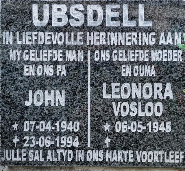 UBSDELL John 1940-1994 & Leonora VOSLOO 1948-
