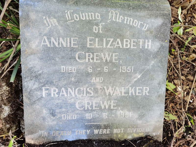 CREWE Francis Walker -1951 & Annie Elizabeth -1951