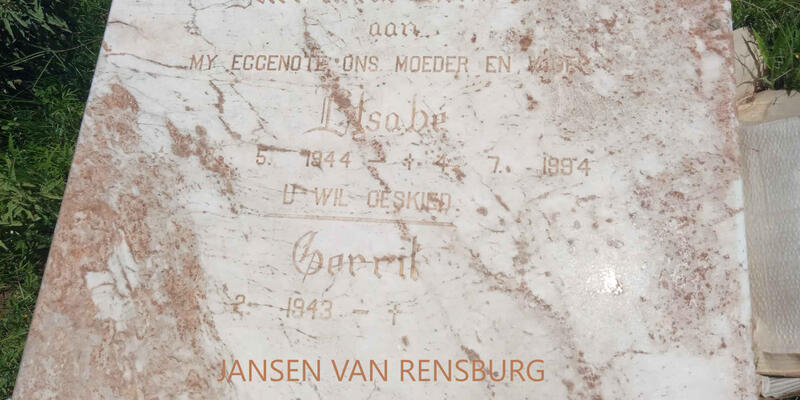 RENSBURG Gerrit, Jansen van 1943- & Elsabe 1944-1994