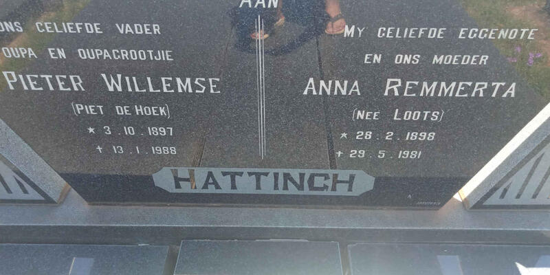 HATTINGH Pieter Willemse 1897-1988 & Anna Remmerta LOOTS 1898-1981
