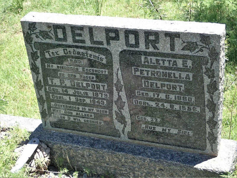 DELPORT T.P. 1879-1943 & Aletta E. Petronella 1880-1956