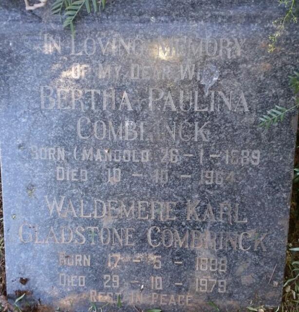 COMBRINK Waldemere Karl Gladstone 1888-1979 & Bertha Paulina MANGOLD 1889-1964