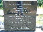 VILLIERS Jacob Izak, de 1899-1980 &  Muriel J.E. SMIT 1911-1996 :: DE VILLIERS Nickolaas A. 1950-1974