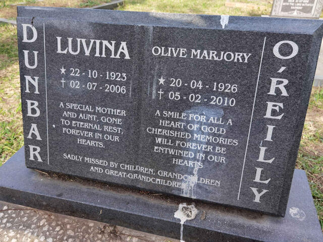 DUNBAR Luvina 1923-2006 :: O'REILLY Olive Marjory 1926-2010