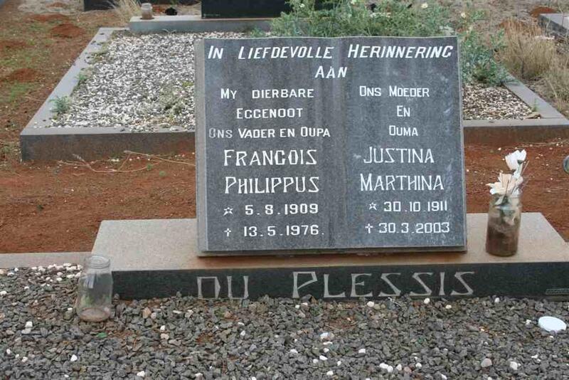 PLESSIS Francois Philippus, du 1909-1976 & Justina Marthina 1911-2003