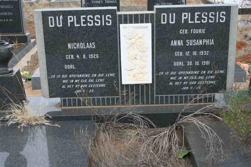 PLESSIS Nicholaas, du 1926- & Anna Susanphia 1932-1981