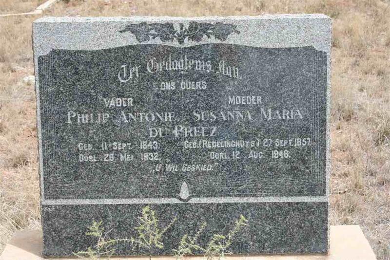PREEZ Philip Antonie, du 1843-1932 & Susanna Maria REDELINGHUYS 1857-1948